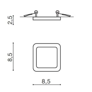 Įmontuojamas šviestuvas SLIM SQ IP44 matmenys