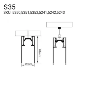 Paviršinės magnetinės sistemos bėgelis S35 2m