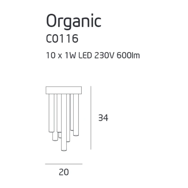 10W Lubinis šviestuvas ORGANIC, 3000K, Varis, C0116