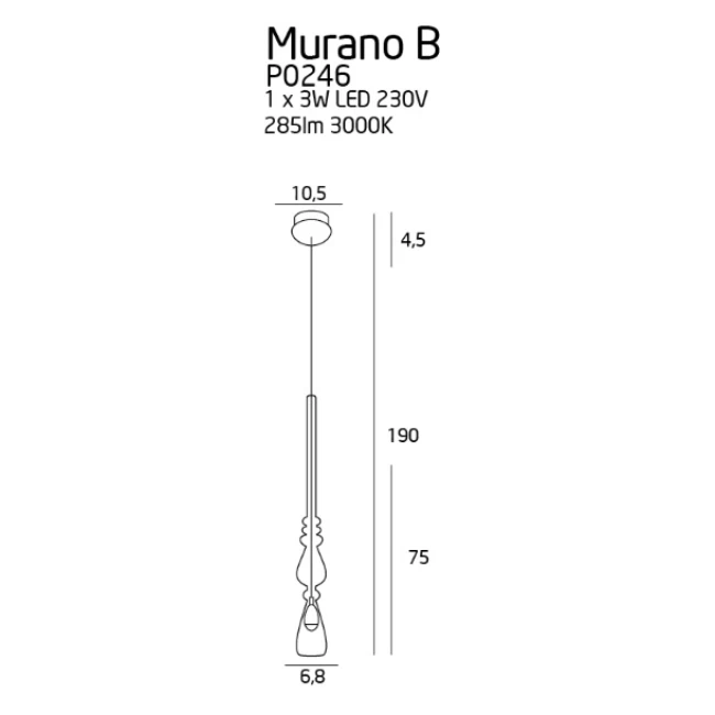 3W Hanging LED lamp MURANO B, 3000K, Chrome, P0246