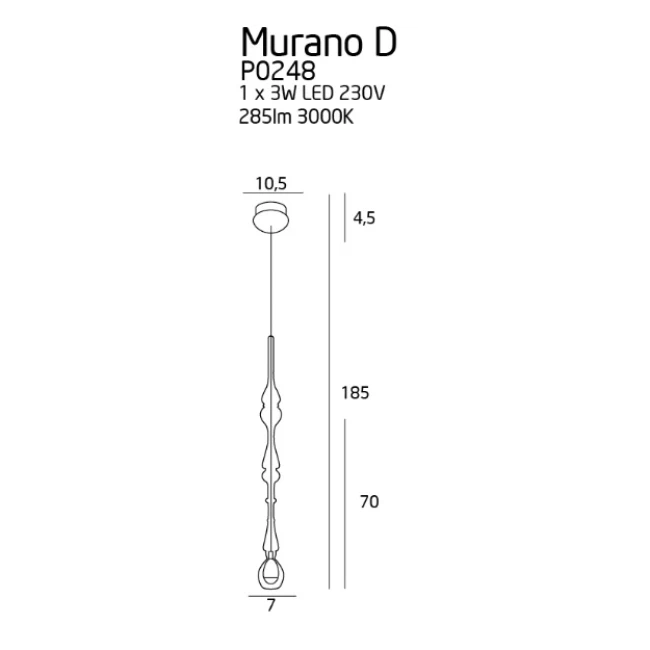 3W Hanging LED lamp MURANO, 3000K, Chrome, P0248