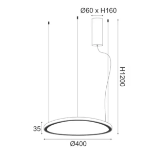 Pakabinamas LED šviestuvas HARMONY, 36W, 3000K, ⌀40, Juodas