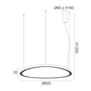 Pakabinamas LED šviestuvas HARMONY, 54W, 3000K, ⌀60, Juodas