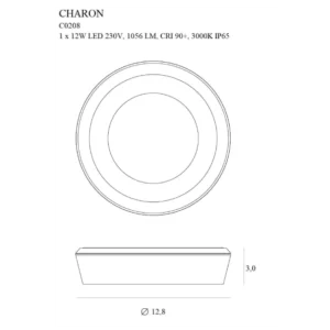 12W Lubinis šviestuvas CHARON, 3000K, IP65, Juodas, C0208