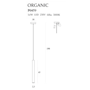 1W Pakabinamas LED šviestuvas ORGANIC, 3000K, Auksinis, P0459