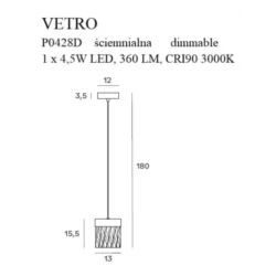 4.5W Pakabinamas LED šviestuvas VETRO, 3000K, DIMM, Triac, Auksinis, P0428D