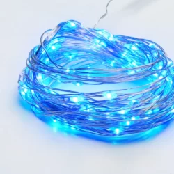 100 LED GIRLIANDA, Mėlyna, IP44, 10m+10cm, 3xAA