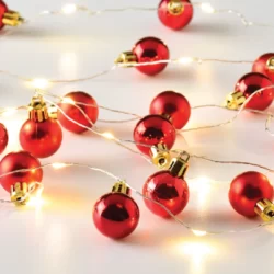 vLED Girlianda XMAS GARLAND RED BALLS, 3000K, 190+30cm, IP20, 2xAA