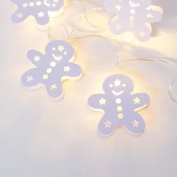 LED Girlianda METAL GINGERBREAD MAN, 3000K, IP20, 2xAA, 135+30cm, Baltas