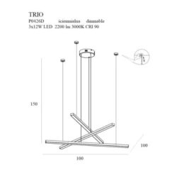 36W Pakabinamas LED šviestuvas TRIO 1, Auksinis, 3000K, DIMM, Triac