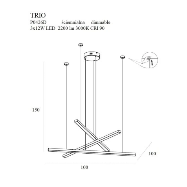 36W Hanging LED lamp TRIO 1, Golden, 3000K, DIMM, Triac