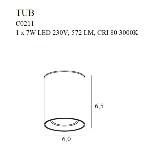 7W Ceiling light TUB, 3000K, Black, C0211