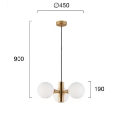 Pakabinamas šviestuvas GLOBE 3/L, Baltas/Auksinis, 3094300