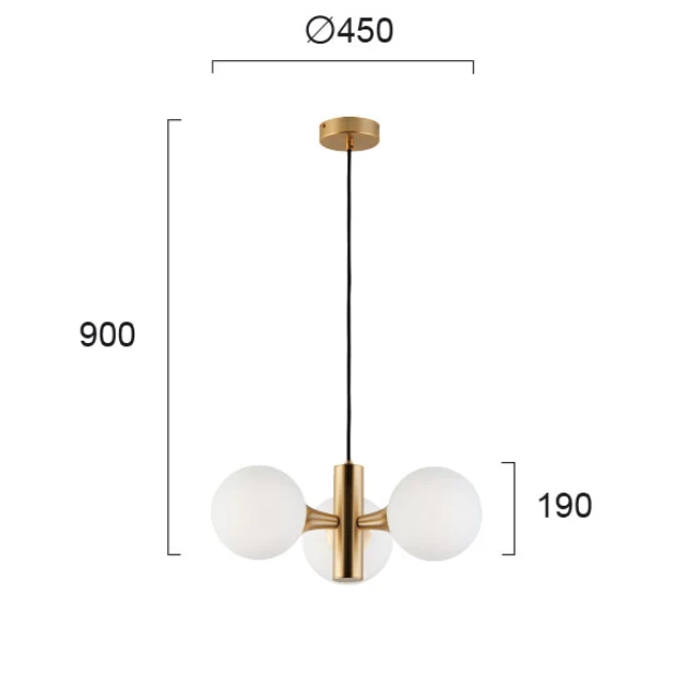 Hanging lamp GLOBE 3/L, White/Gold, 3094300