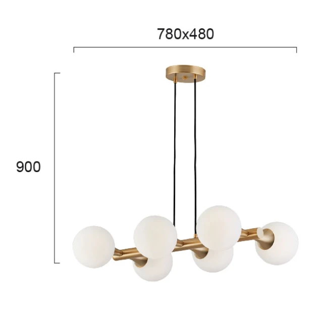 Hanging lamp GLOBE 6/L, White/Gold, 3094500