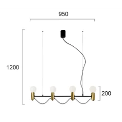 Pakabinamas LED šviestuvas VOLTER 4/L, Juodas/Auksinis, 4232400