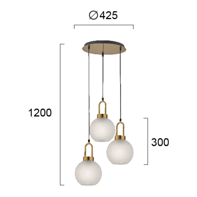 Hanging lamp DORIA 3/L, White/Brass, 4249700